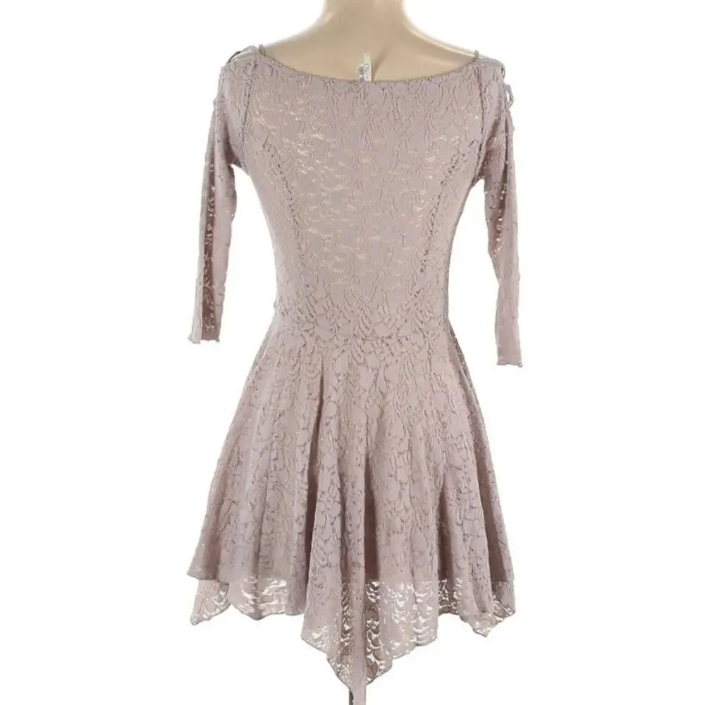 Free People Small Sheer Cream Lace Up Tunic Mini Dress